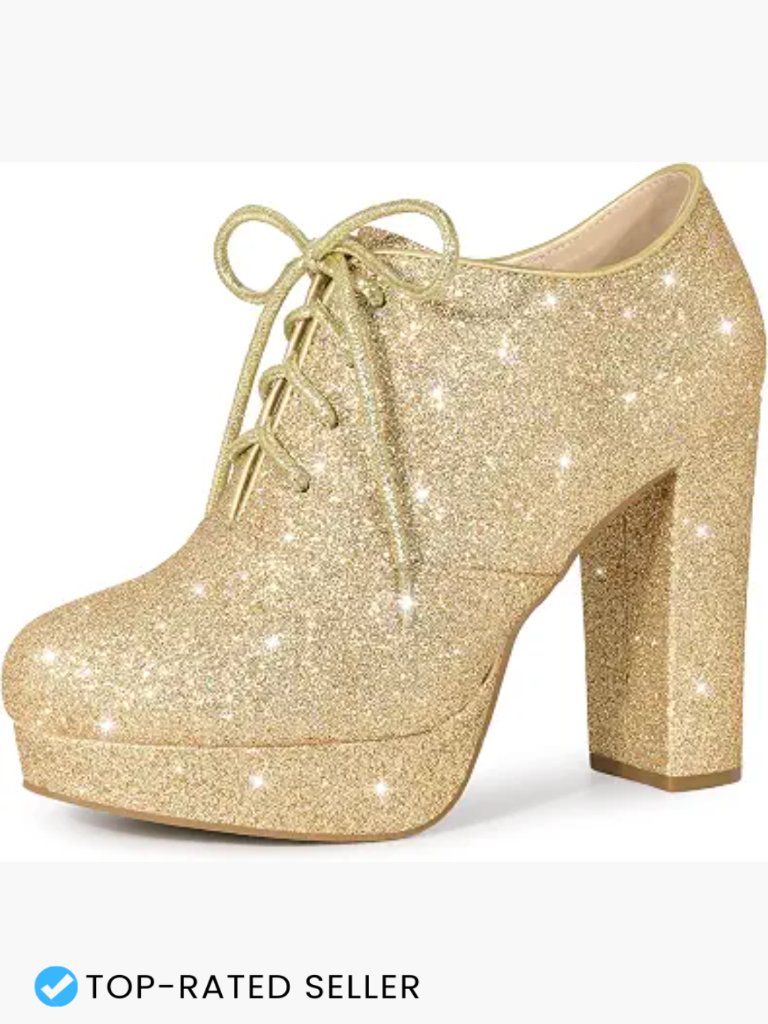 Lace Up Chunky Heel Platform Glitter Ankle Booties For Women
